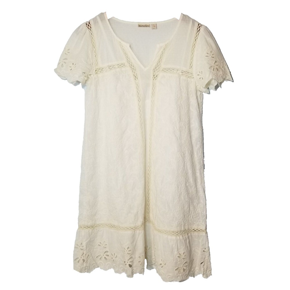 Holding Horses Cream Embroidered Shift Dress Flutter‎ Sleeve Size 6 Boho Cottage
